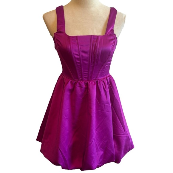 Thirty Thirty Fuschia Satin Corset Bubble Mini Dress Small Cocktail Evening - Picture 1 of 11